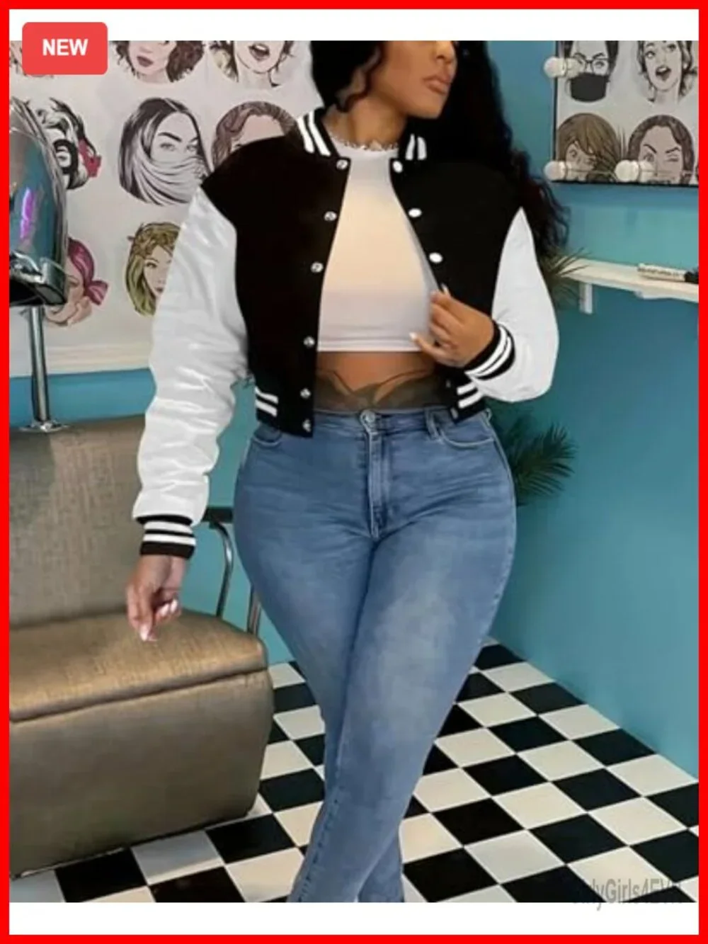 Faux Leather Cropped Moto Bomber Jacket Women Letterman Baseball